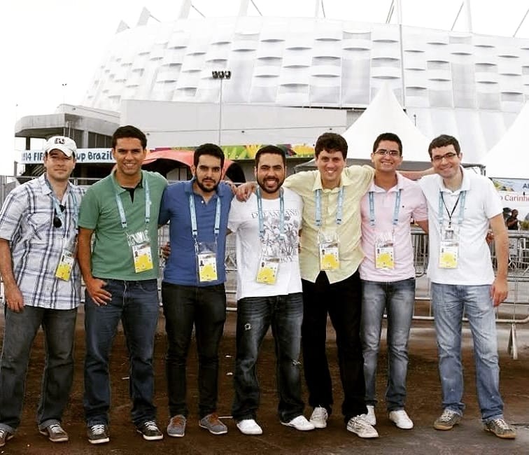 Cássio com colegas jornalistas durante a Copa do Mundo de 2014